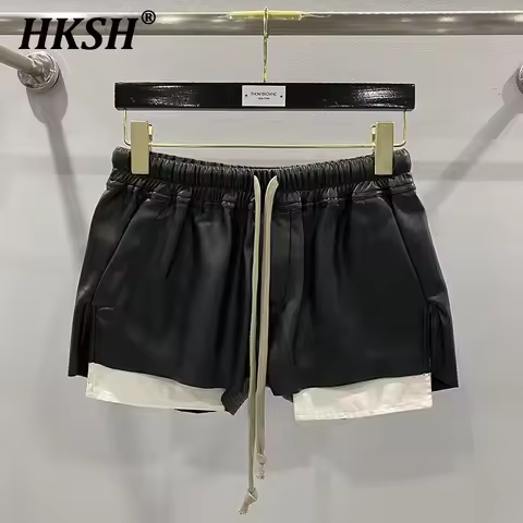 HKSH Women's Tide RO Style PU Leather Shorts Streetwear Fashion Pocket Comfortable New Versatile Dar