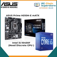 Intel i5-10400F 6 Cores Upto 4.3Ghz i5 10th Gen Processor + ASUS Prime H510M-E Matx Motherboard