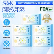 SAK Baby Wipes 5 Packs x 80 Pieces Daisy Scented Baby Wipes Alcohol-Free Baby Wipes Wet Wet Wipes Ba
