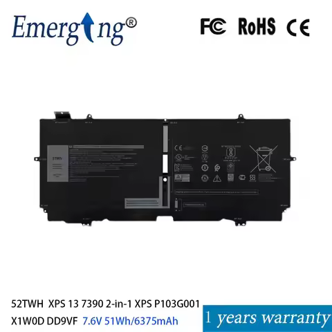 Emerging Battery For XPS 13 7390 2-in-1 XPS P103G001 52TWH X1W0D DD9VF MM6M8 7.6V 51Wh