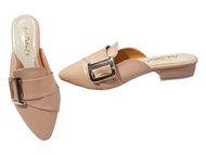 รองเท้าแฟชั่น Size 36-45 Bigsize แบบเปิดส้น ส้นสูง 1 นิ้ว หัวแหลม อะไหล่ D หนังเงา รองเท้าผู้หญิง