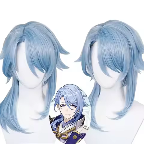 Simulation Scalp Genshin Impact Kamisato Ayato Cosplay Wig Anime Cosplay Wig Heat Resistant Syntheti