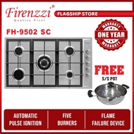 Firenzzi Italian Designer Stainless Steel 5 Burners Built-in Gas Hob FREE Stainless Steel Pot (With 