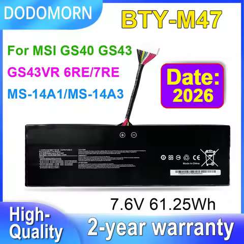 DODOMORN BTY-M47 For MSI GS40 GS43 GS43VR 6QE-006XCN 6QE-009XTH, MS-14A1 MS-14A3 7.6V 61.25Wh Rechar