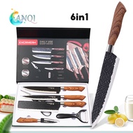 ANQI SHOP Knife Set Hitam Pisau Dapur Set isi 6pcs Wooden Kitchen Knife Set VS-1848