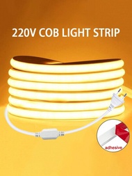 220v Led帶膠粘高亮度cob Led燈條,適用於房間防水led燈條,靈活的帶狀燈條可用於室外花園照明
