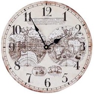 星之屋zakka雜貨 Vintage歐式鄉村風 仿舊復古經典世界地圖航海圖案 無框掛鐘 數字時鐘 掛鐘 造型鐘