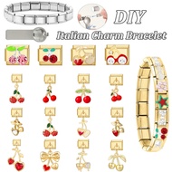 Golden Cherry Italian Charm Bracelet Links Fit 9mm Making DIY Love Butterfly Flowers Charm Bracelet 