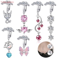 Tolongterm> 1Pcs Fake Belly Button Ring Love Wings Butterfly Fake Pendant Belly  Clip On Umbilical N
