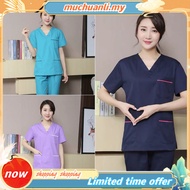 Free Name Scrub Suit Scrub Baju medical suits for women Short Sleeve full set Nurse Set Hospital Uniform Surgical Clothe