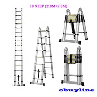 18 STEP (2.8M+2.8M) Double-Sided Telescopic Extendable Aluminium Ladder Tangga / Transformer ladder 