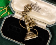 西班牙古董 大馬士革Niello工藝 古董電話筒造型 鍍金胸針