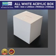 CUSTOM LOGO WHITE ACRYLIC DONATION BOX I SIZE : 3MM X L1FEET X W1FEET X H1FEET