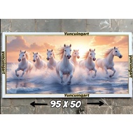 7-piece white horse print wall decoration plus frame size 95*50