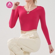 Yoga Sports Top Fixed Pads Long Sleeve Crop Top V-neck Breathable