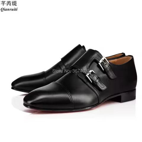 Qianruiti Fashion Men Oxfords Shoes Adjustable Monk Strap Flat Shoes Business Men Party Wedding Shoe