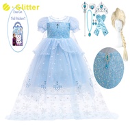 Frozen 2 Elsa Princess Cosplay Costume Baby Toddler Dress for Kids Girl Ball Gown Wig Crown Wand Kids Clothes Fantasy Party 3-10 Years Set