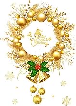 Winter Whole Golden Wreath Clings for Window Large Xmas Wreath Window Stickers Large News Years Deco