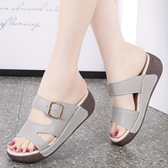 Women's Solid Color Platform Sandals, Buckle Belt Soft Sole Casual Summer Slides, Non-slip Wedge Bea