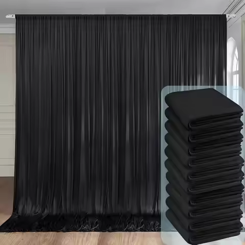 50 Ft X 10 Ft Wrinkle Free Black Backdrop Curtain for Parties, 10 Panels 5 Ft X 8 Ft Polyester Black
