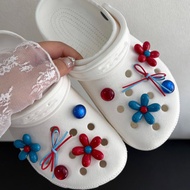 Mesuca | Y2K Retro Red Blue Flower Bow Bead Shoes Charms Set Aesthetic Shoe Decorations Accessories
