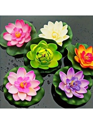 2入組隨機顏色人工蓮花和荷葉和睡蓮,適用於舞蹈道具、池塘裝飾、永恆花卉、魚缸、寺廟供品