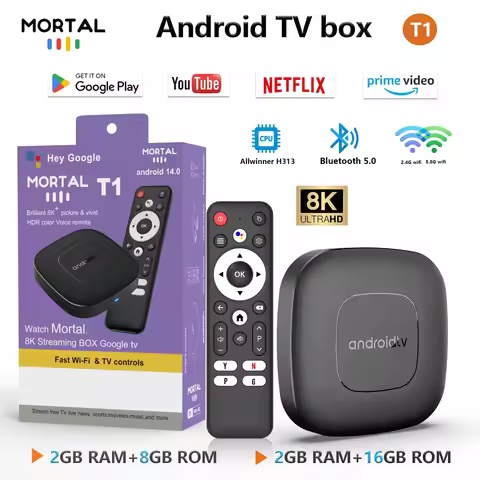 Factory Price Mortal T1 TV Box Allwinner H313 Android14 2.4G&5G Wifi 6 4K BT5.0 Voice Assistant Smar