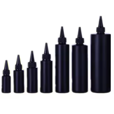 black HDPE cylinder round 1/2/4/8oz 30ml/100/200/250ml/500ml plastic soft bottle , with Twist, point