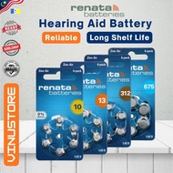 Renata Zinc Air Battery A10 / A13 / A312 / A675 / PR70 / PR48 / PR41 / PR44 305 mAh 1.45V 0% Mercury