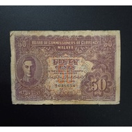 Malaya British Borneo Old Banknotes King George VI 50 Cents Year 1941 ( Original paper - Tear as Pho