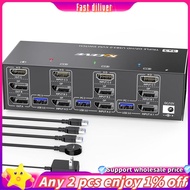 JR- 2 Displayport 8K@60Hz 4K@144Hz Triple Monitor Keyboard and Mouse Switch ABS US-Plug