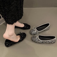 Sequined Flat Shoes Women Round Toe Bow Knot Set Student Shoes Peas Shoes