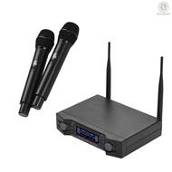 [OUGO] U2 UHF Wireless Microphone System 2 Handheld Mics &amp; 1 Receiver with LCD Display for Karaoke Home Entertainment Business Meeting Speech Classroom Teaching