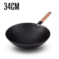 Fypo 32cm/34cm Uncoated wok Gas Cooker Stir-Fry Pans household Non stick Pan with wooden handle Chinese traditional wok Iron Pot