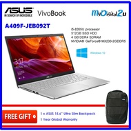 Asus Vivobook A409F-JEK092T 14" Laptop ( i5-8265U, 4GB, 512GB, MX230 2GB, W10 ) Silver Free Backpack