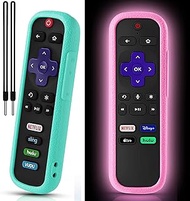 2 Pack Case for Roku Remote, Silicone Cover for Roku TCL | Hisense Roku Remote Case Universal for Roku Express 4K+ 2021 | Roku Streaming Stick+ Remote Cover with Lanyards Glow Pink &amp; Sky Blue