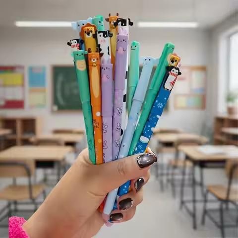 8pcs/Set Multifunctional Animal Series Erasable Pen 8 Colors Writing Tool Gel Pens 0.5mm Tip Ballpoi