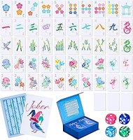 Soulchen 168 Pcs Mahjong Playing Cards American Style Blossom Numbered Tiles Large Print PVC Poker M