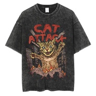 2025Animal Cat Print Vintage Washed Tshirt Harajuku Streetwear Gnew23 7FY8