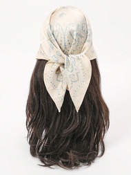 1pc Simple Printed 70s Brown Square Scarf, New Spring Fashion Bandana For Women, Can Be Used As Belt