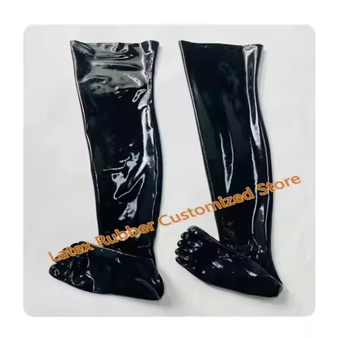 Handmade splicing styles Black Latex Thigh High Stockings with Toes Cosplay Zentai Latex Long Stocki