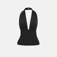 (SOPHIA-BG001) Simple, elegant V-neck, DEEP-CUT DIP-WAIST shirt | BAHYCHIC