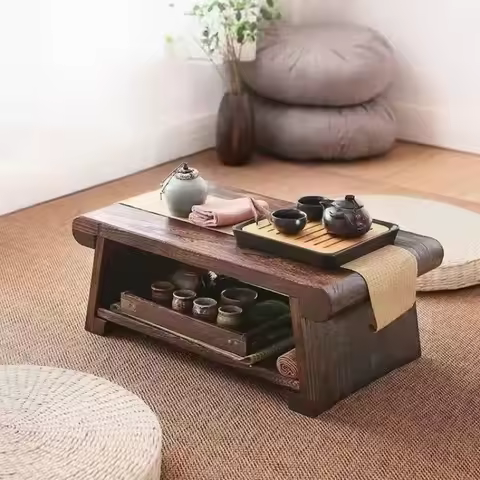 Solid Wood Small Coffee Table Household Tea Table Tatami Table Japanese Balcony Table Bay Window Cof