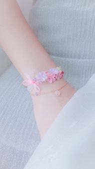 ZODIAC: 處女 X 紫羅蘭 / 花馥紫羅蘭緞帶蝴蝶結花束鍍玫瑰金手鐲