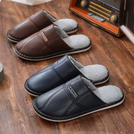 Large Size 48/50 Cotton Slippers For Men Bedroom Slippers Winter Waterproof Soft Warm Leather Slippe