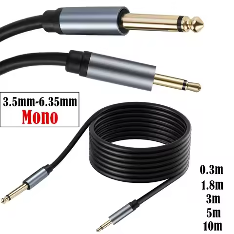 Gold plated mono TS 6.35mm to 3.5mm Male Audio Adapter Cable Line TS 3.5 Male to 6.35 Male Audio Cor