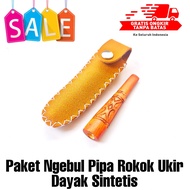 paket hemat paket ngebul pipa rokok once cangklong model dayak sintetis coklat plus sarung kulit