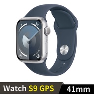 Apple Watch S9 GPS 41mm銀鋁錶殼配風暴藍運動錶帶(M/L)