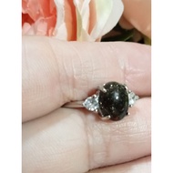 (R142) BLACK RUTILE NATURAL GEMSTONE SILVER ADJUSTABLE RING 黑金红石天然宝石银可调节戒指 CINCIN BATU PERMATA PERAK