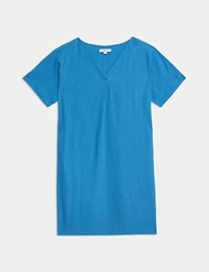 M&S - Dress Wanita - Linen Rich V-Neck Mini Shift Dress